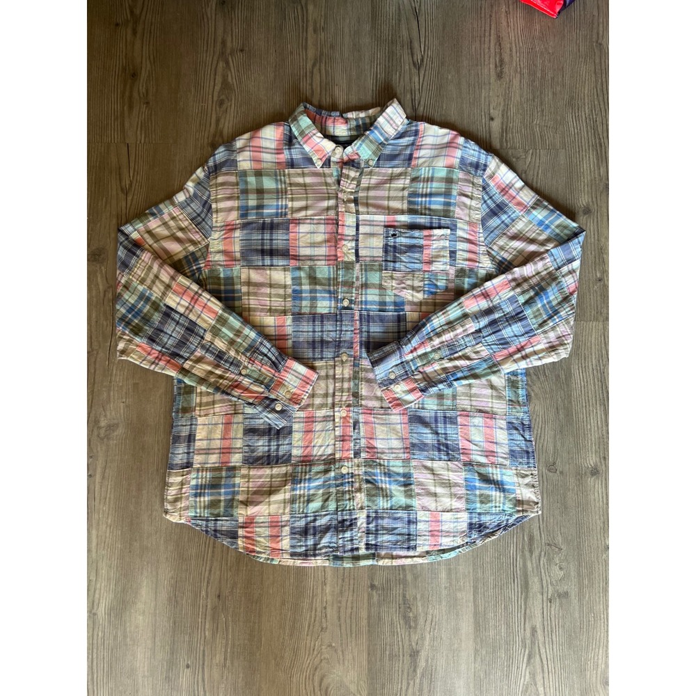 Crown & Ivy Men's Pastel Patchwork Plaid Long Sleeve Cotton Button Down Size XL